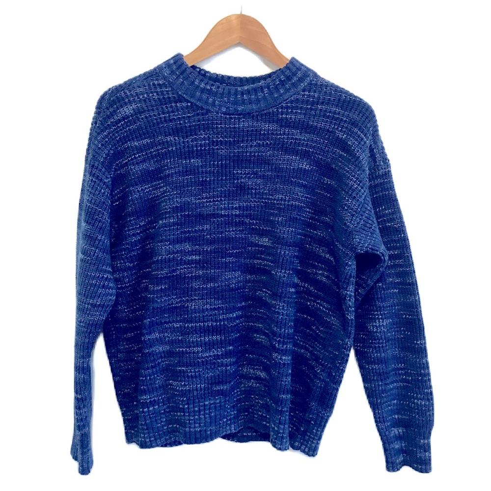 STYLE & CO Crew Neck Woven Knit Pullover Polyester Sweater - Marled Bright Blue